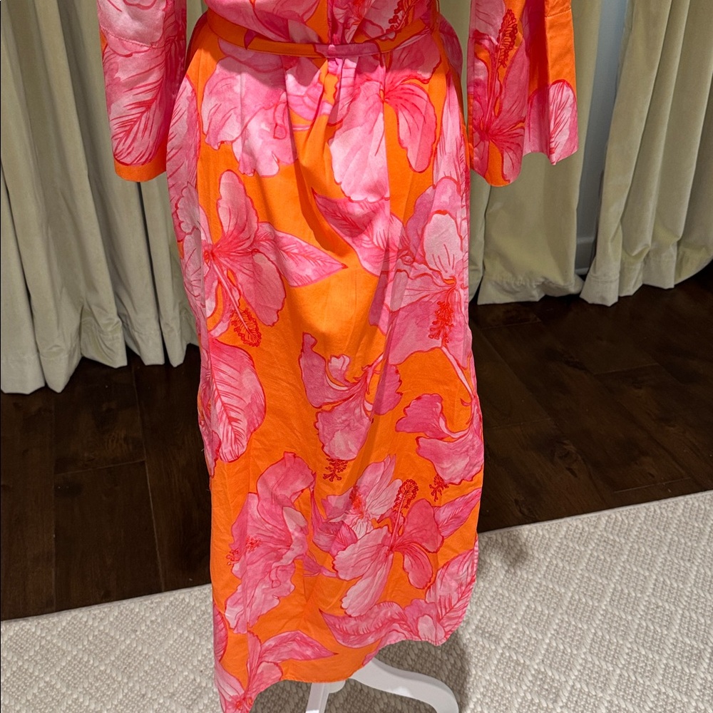 Finley - Women’s Alex Long Midi Shirt Dress Orange & Pink Floral - Size: XS - Picture 7 of 9